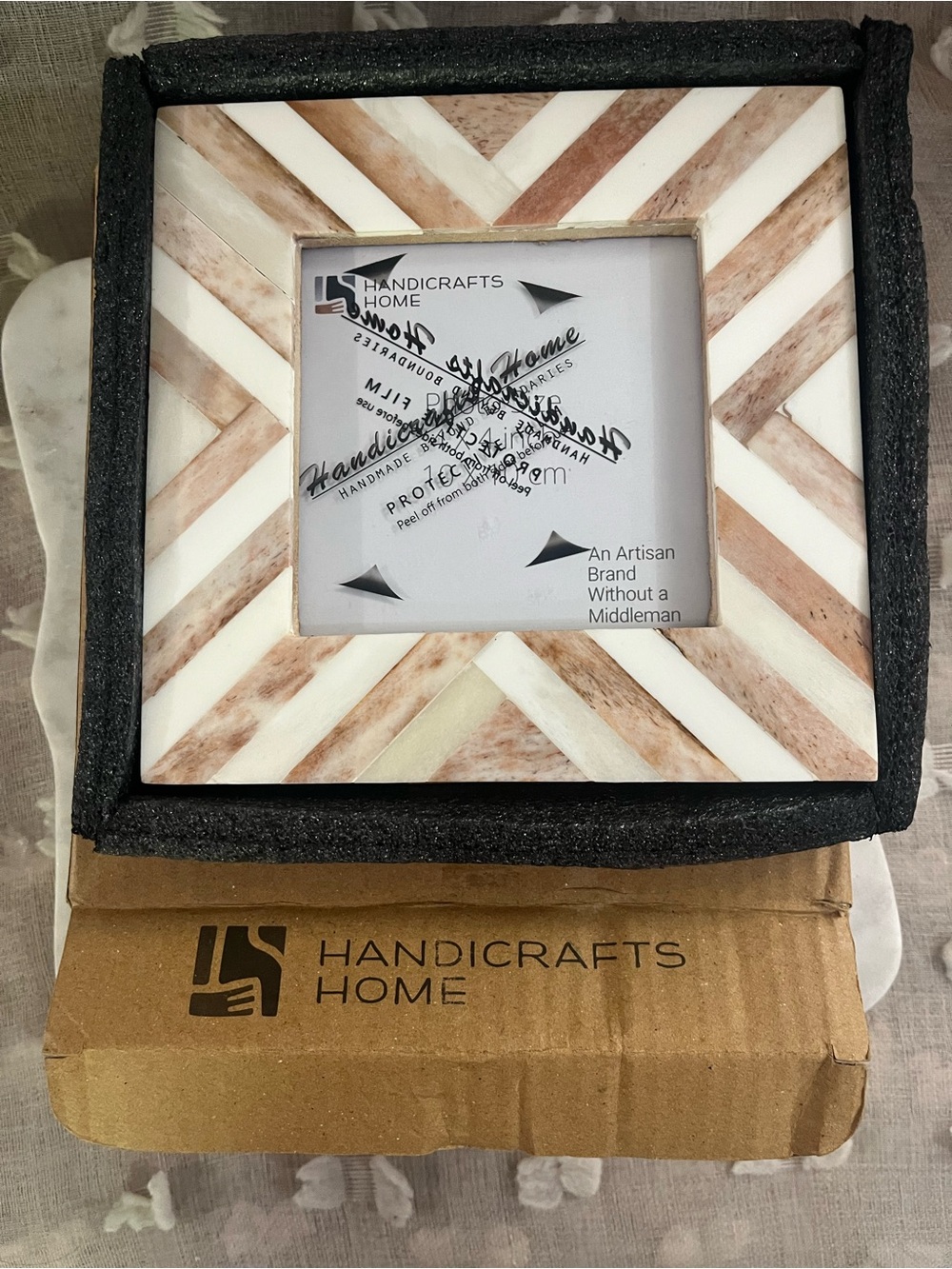 Cream and Brown marbled chevron Photo Frame - Picture 8 of 9